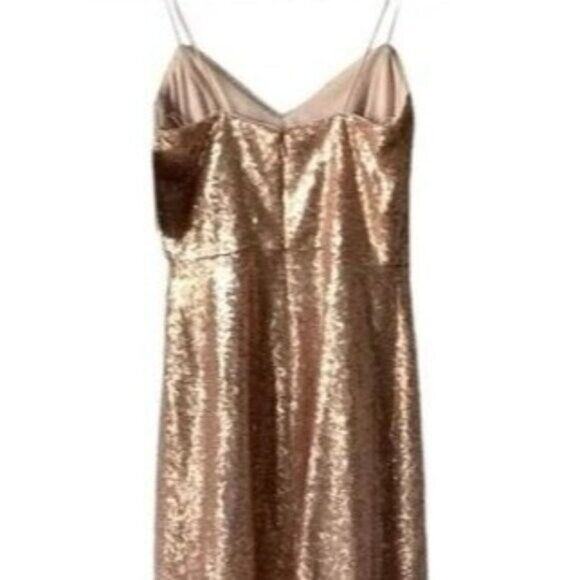 NWT Dessy Collection Sleeveless V Neck Sequin A Line Midi Dress 0 Rose Gold - Picture 9 of 13